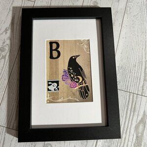 Original ACEO Art Card Black Raven Purple Roses "B" Design - NO FRAME